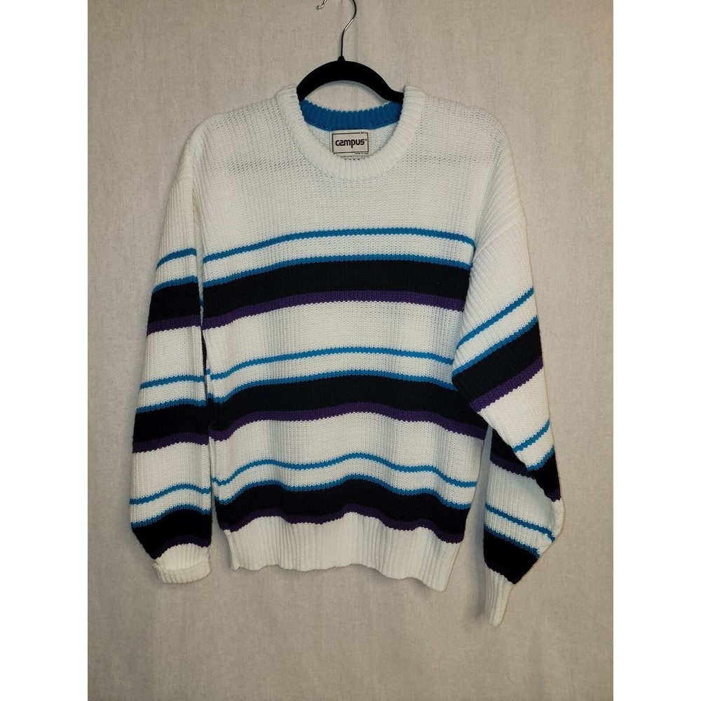 Campus Mens White/Purple/Black Sweater Vintage 90's Coogi Style Mens M